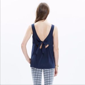 Madewell Silk Lookout Bow-Back Top in Deep Navy S